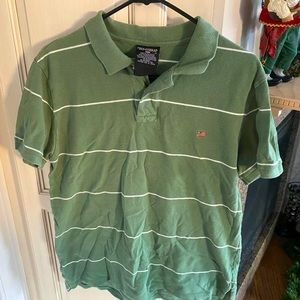 Polo Ralph Lauren Classic Fit Green Striped Polo with American Flag Detail